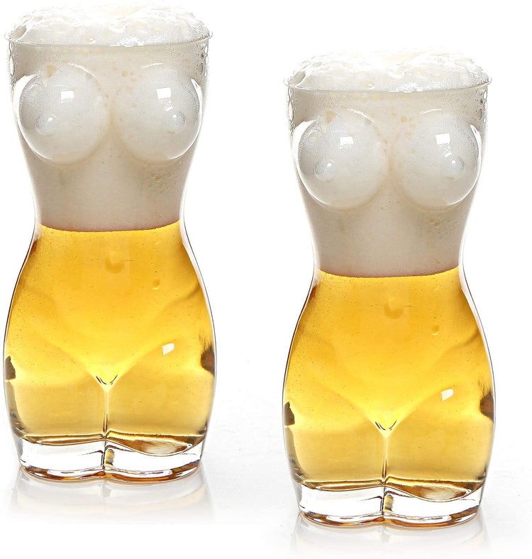 Set of 2, 24 oz Novelty Woman Figure Clear Glass Beer Stein Glasses-MyGift
