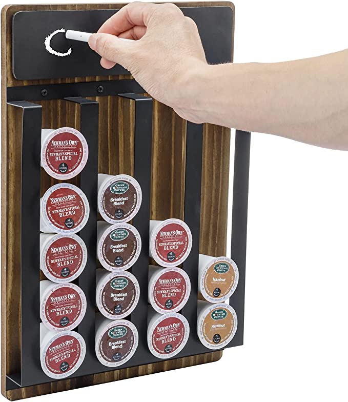 Wall Mounted Wood and Metal Coffee Pod Capsule Holder, Coffee Pod Holder Rack with Chalkboard Label-MyGift