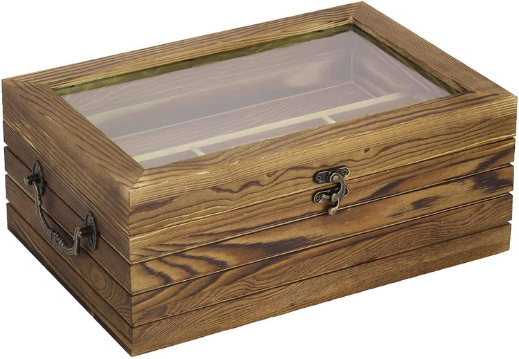 Burnt Wood Trading Card Storage Box with 4 Compartments, 4 Acrylic Div –  MyGift