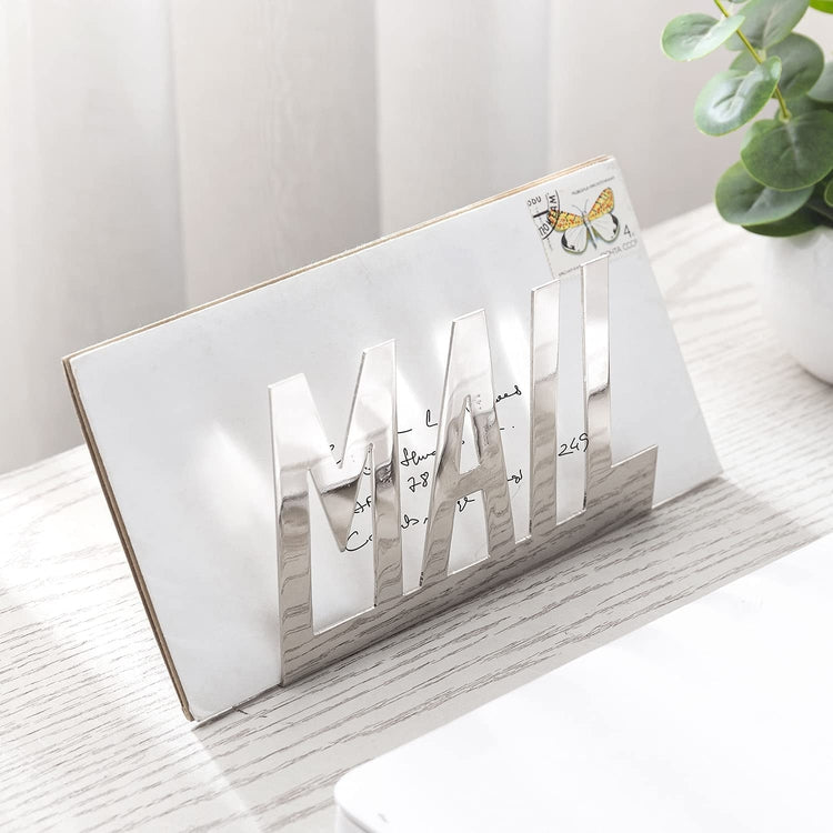 Silver Metal Desktop Letter Holder, Office Mail Sorter Organizer-MyGift