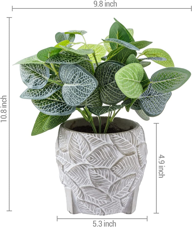 Indoor Artificial Plant, Fake House Plants in Decorative Embossed Leaf Pattern Planter Pot-MyGift