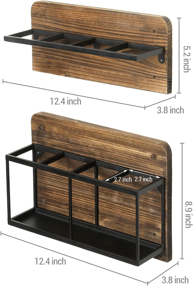 Burnt Wood and Black Metal Wall Mounted Umbrella Holder Storage Rack, 2 Piece Set-MyGift