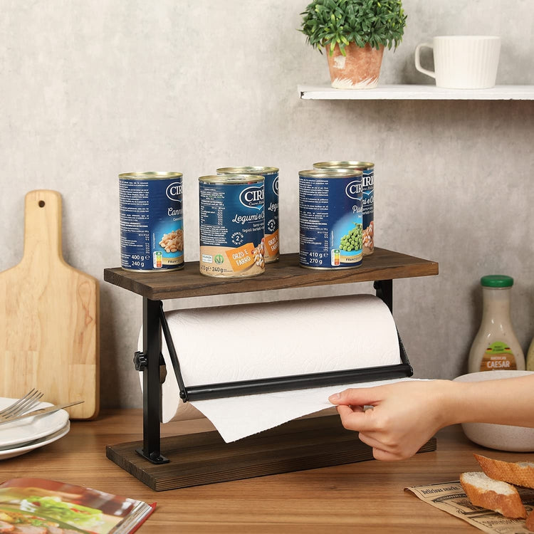 Rustic Paper Towel Holder w/ Shelf Wall Mounted Spice Rack for Kitchen,  Bathroom