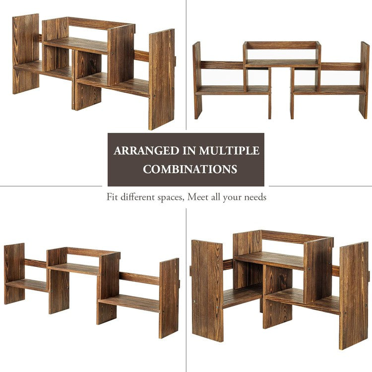 Brown Wood Desktop Shelf, Bookshelf Organizer Stand, Home or Office Desk Storage Shelving Rack-MyGift