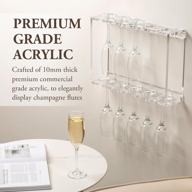 2 Tier Clear Acrylic Wall Mounted Champagne Flute Glasses Holder Display Rack, Hanger Storage Shelf-MyGift