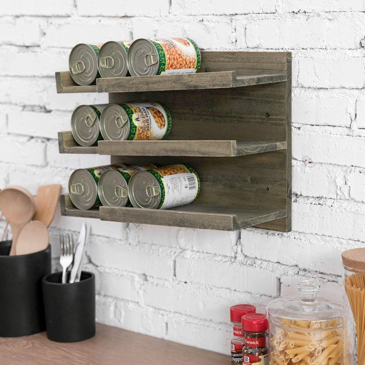 Gray Wood Wall Mounted Can Organizer, Pantry Dispenser, Canned Food or Soda Can Holder-MyGift