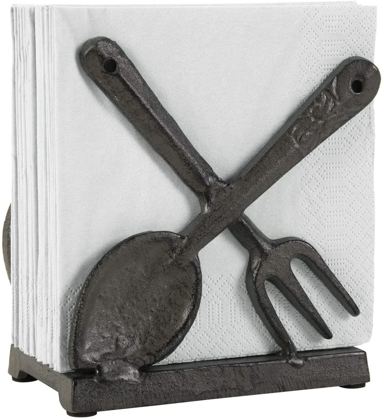 Cast Iron Napkin Holder, Dark Brown Dining Utensil Ornamental Design Napkins Dispenser-MyGift