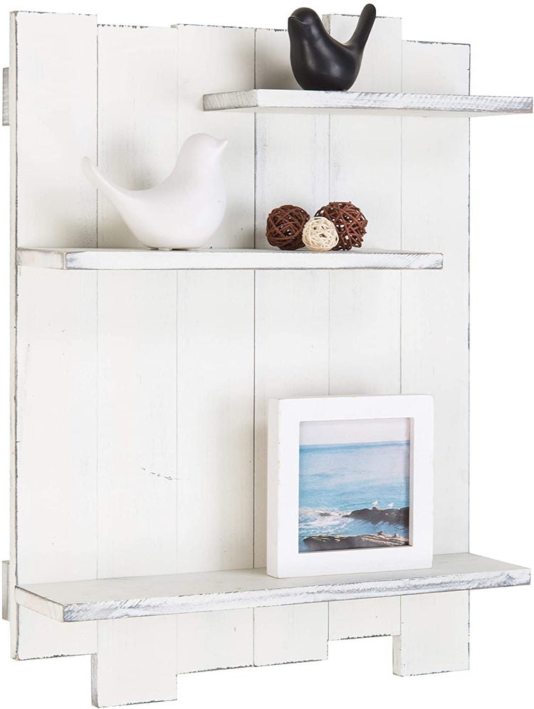 3-Tier Pallet Style Wall Mounted Whitewashed Wood Display Shelf-MyGift