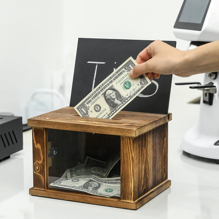 Whitewashed Wood Lockable Suggestion Box, Donations Box with Removable Chalkboard and Acrylic Sign Holder-MyGift