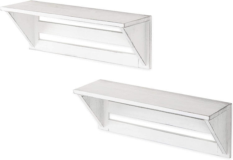 Set of 2 Vintage White Wood 17-Inch Wall-Mounted Shelves-MyGift
