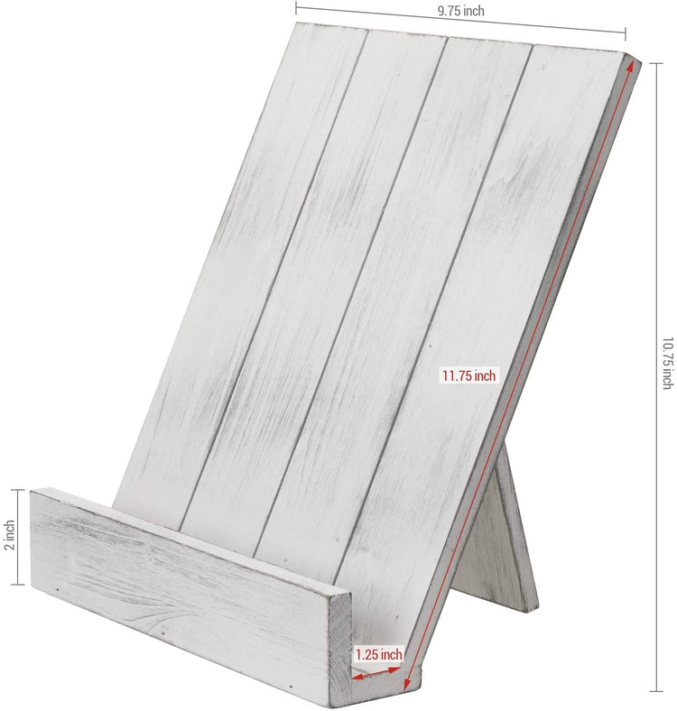 Distressed White Wood Cookbook Holder Stand with Folding Kickstand-MyGift