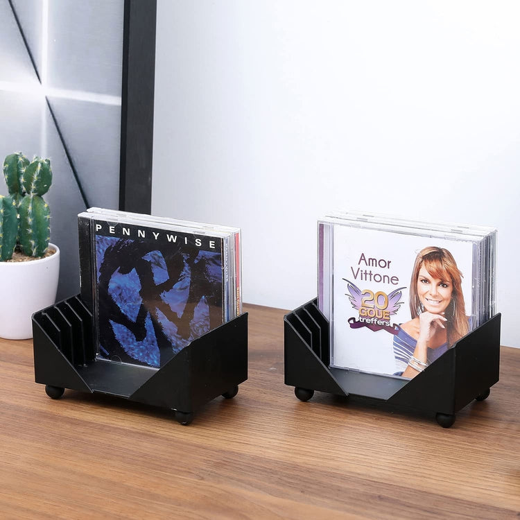 Set of 2, Matte Black Metal CD Holder Storage Tray Rack, Media Jewel Case Organizer-MyGift