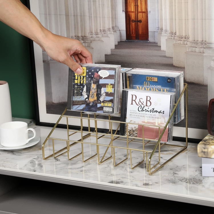 Modern Disc Organizer Display Stand, 3 Tier Brass CD Holder Storage Rack-MyGift