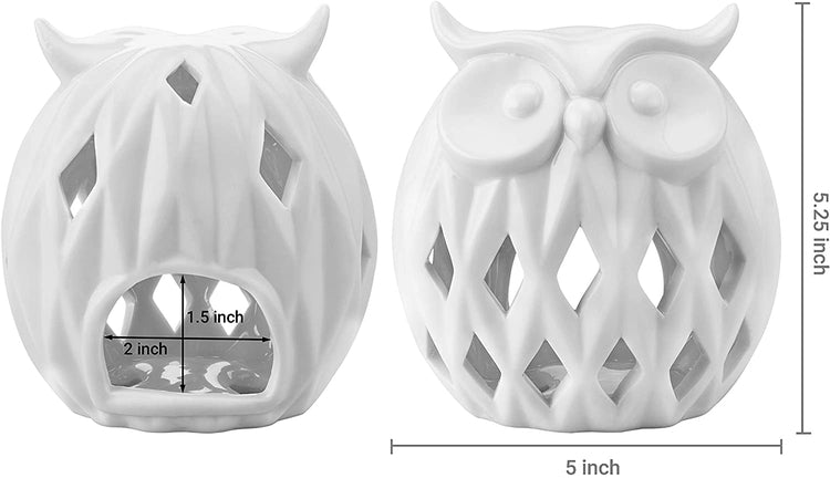 White Owl Ceramic Tealight Candle Holder 5-inches-MyGift
