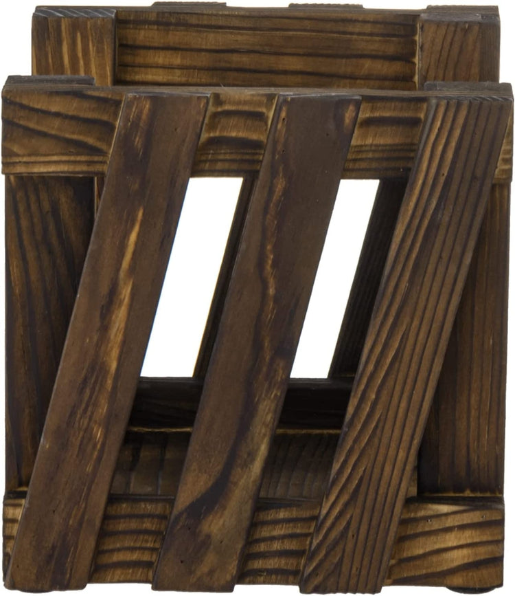 Burnt Wood Dining Napkin Holder, Farmhouse Dark Brown Angled Slatted Design Napkin Rack-MyGift