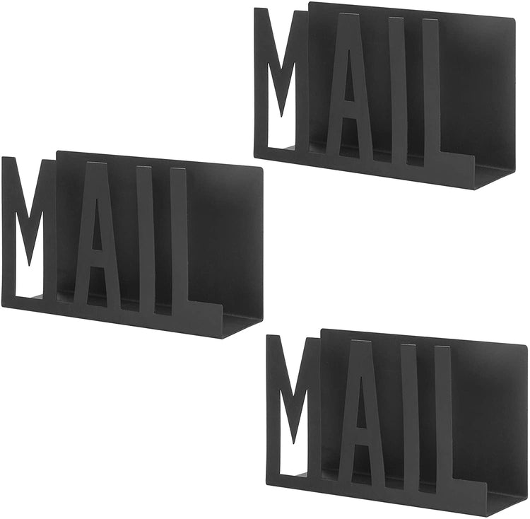 3 Pack of Black Metal Mail Sorter with Cutout Design, Desktop Letter Holder-MyGift