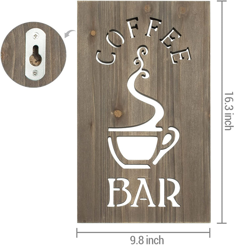 Brown Wood Kitchen Wall Décor Decorative Sign COFFEE BAR Carved Cutout Words and Steaming Cup-MyGift