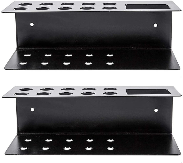 Set of 2, Black Metal 10 Slot Wall Mounted Dry Erase Marker and Eraser Holder, Office Whiteboard Accessories Rack-MyGift