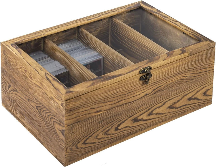 Burnt Wood Trading Card Storage Box with 4 Compartments, 4 Acrylic Div –  MyGift