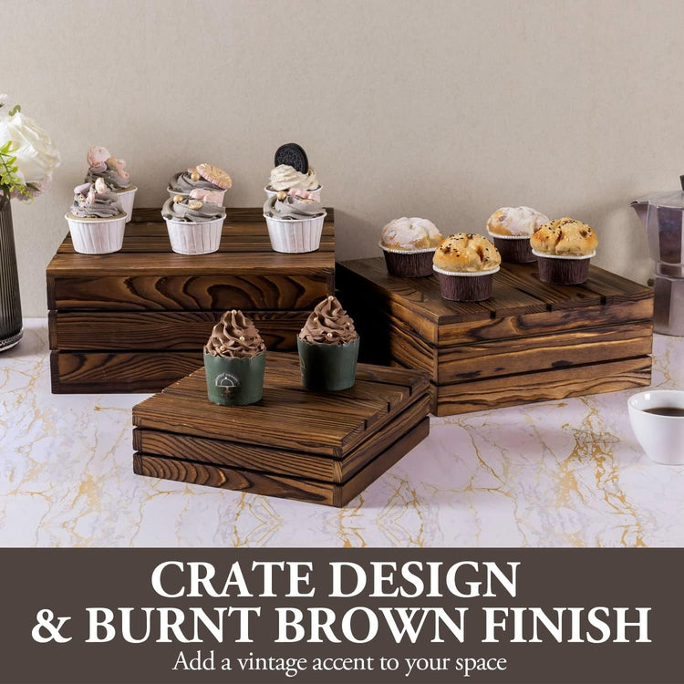 Dark Brown Wood Stackable Display Box Riser Stands, Decorative Storage Bins, 3-Piece Set-MyGift