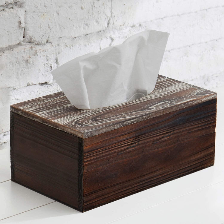 Rustic Distressed Torched Wood Tissue Box Holder, Facial Tissue Holder-MyGift