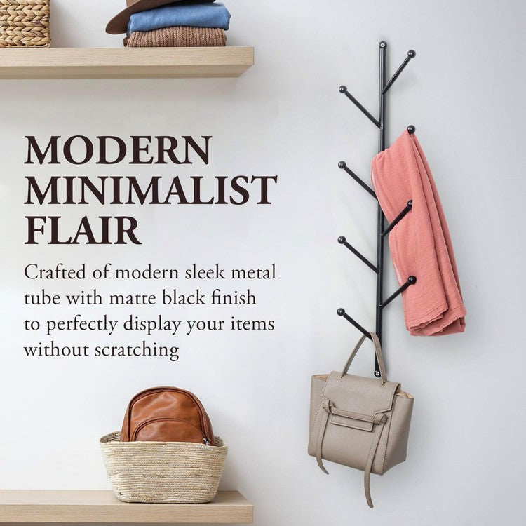 Wall Mounted Black Metal Hat and Coat Hanger Tree, Hanging Garment Rac