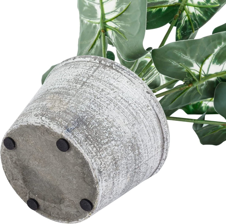 15-Inch Tabletop Artificial Green Leaf Plant Potted in Distressed Gray Planter Pot, Fake House Plant, Faux Greenery-MyGift
