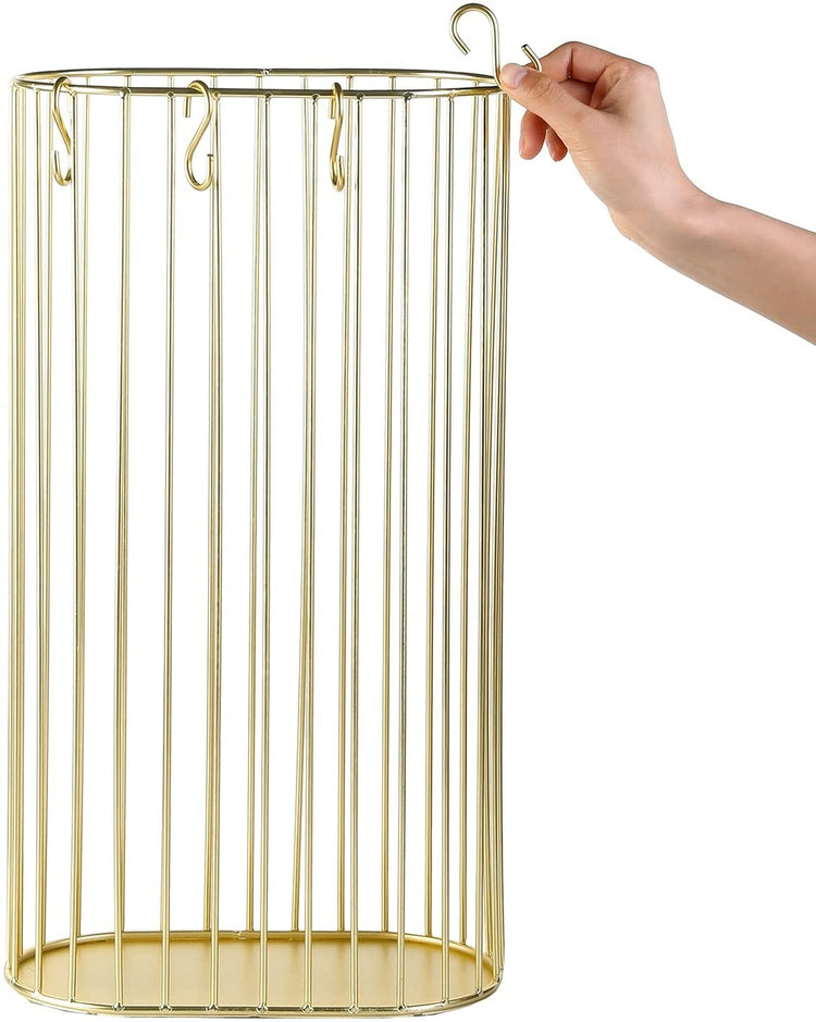 Brass Metal Freestanding Indoor Umbrella Stand with 4 S-Hooks for Compact Travel Umbrellas-MyGift