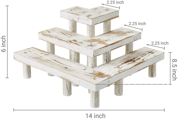 3-Tier Whitewashed Wood Chevron Arrows Corner Cupcake Display Stand, Dessert Riser Rack-MyGift
