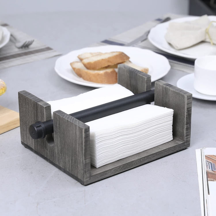 Kitchen Accessory Set, Gray Wood and Metal Paper Towel Holder Countertop and Napkin Holder with Weighted Arm-MyGift