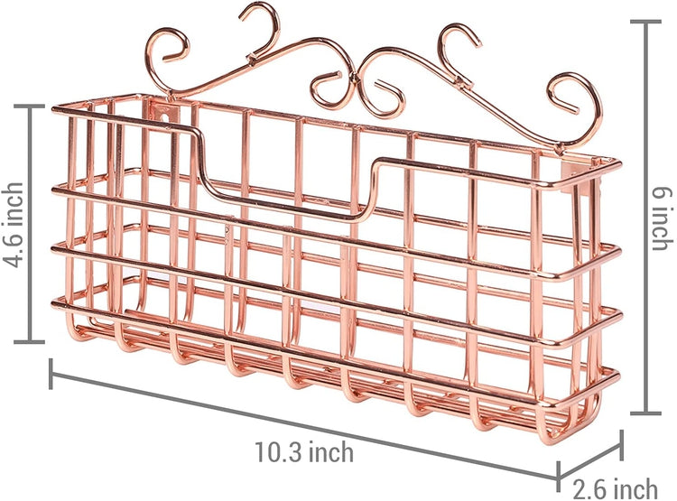 Set of 2, Copper Tone Metal Wire Mesh Wall Mounted Mail Sorter Storage Baskets with Scrollwork Design-MyGift