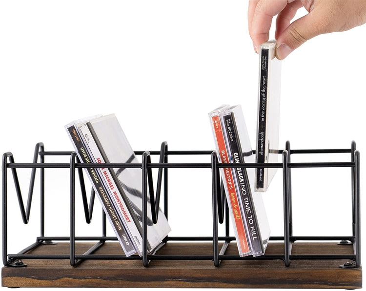 Cd Metal Storage Rack Industrial Burnt Wood and Matte Black Metal CD Storage Rack, Holds 25 ...