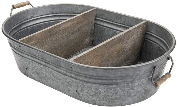 Galvanized Metal Tub Wall Mounted Wooden Display Shelves-MyGift