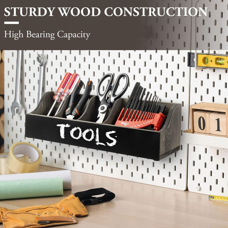 Set of 2, Wall Mountable Gray Wood Utility Caddy with Chalkboard Label, Adjustable Storage Organizers for Crafting-MyGift