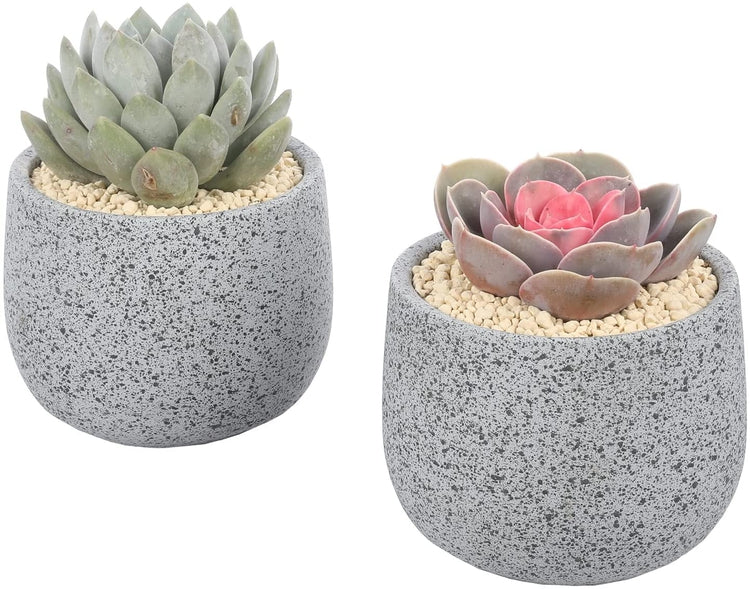 Set of 2, 5-Inch Round Concrete Small Plant Pot with Black Speckled Design, Decorative Cactus Succulent Planters-MyGift