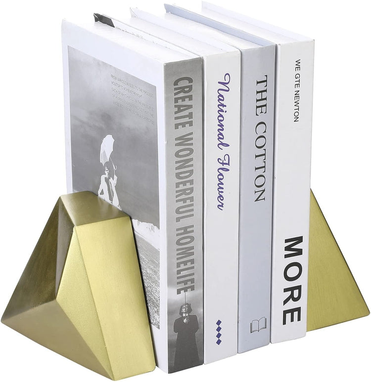 Brass Concrete Bookends, Decorative Office Desk Book Stands Unique Decor with Geometric Design, 1-Pair-MyGift