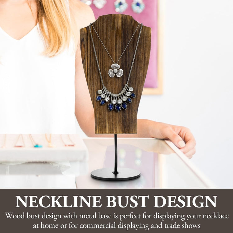 Brown Wood and Black Metal Necklace Stand, Tabletop Jewelry Holder Rack for Home or Retail Display-MyGift