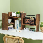 Brown Wood Desktop Shelf, Bookshelf Organizer Stand, Home or Office Desk Storage Shelving Rack-MyGift