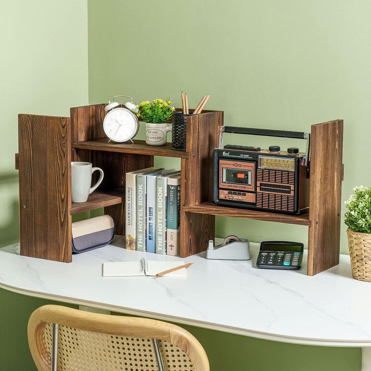 Brown Wood Desktop Shelf, Bookshelf Organizer Stand, Home or Office Desk Storage Shelving Rack-MyGift