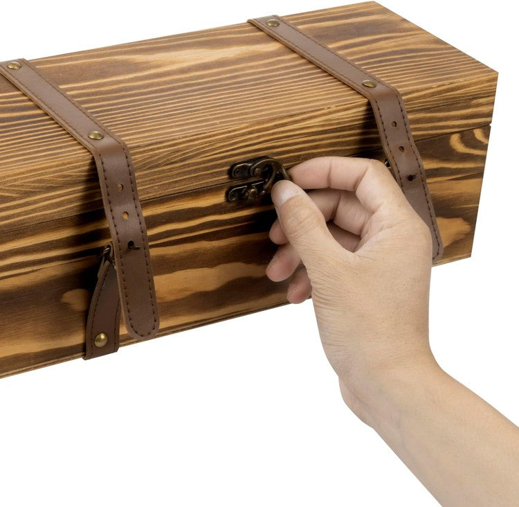 Burnt Wood Wine Gift Boxes, Decorative Box Single Bottle Holder, Set of 2-MyGift