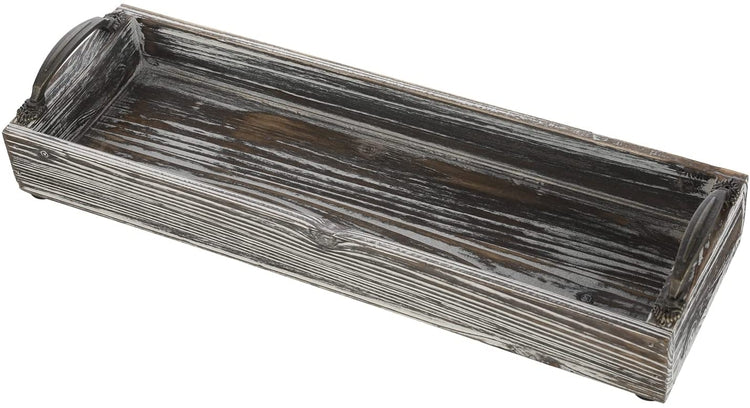 Torched Wood Rectangular Serving Tray with Vintage Handles, 16 x 5 Inches-MyGift