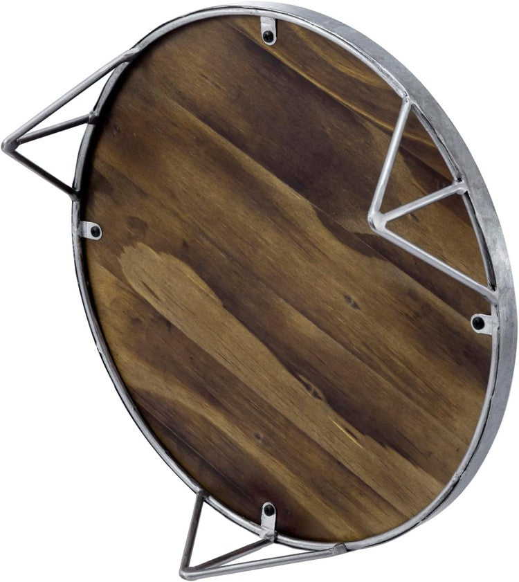 12 Inch Round Brown Wood Cake Stand Dessert Cupcake Holder with Galvanized Metal Frame, Bakery and Party Display Riser-MyGift