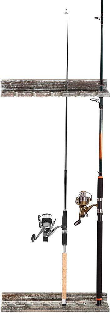 Torched Wood Vertical Fishing Pole Wall Storage Rack-MyGift
