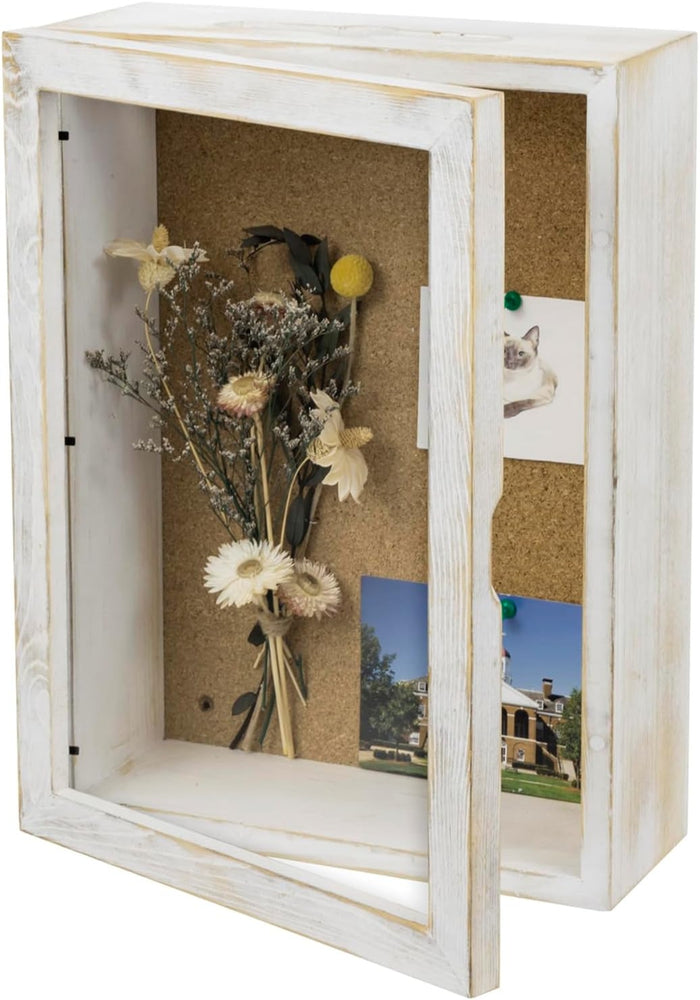 11 x 15 inch Wall Mounted White Washed Wood Shadow Box with Clear Acrylic Viewing Panel-MyGift