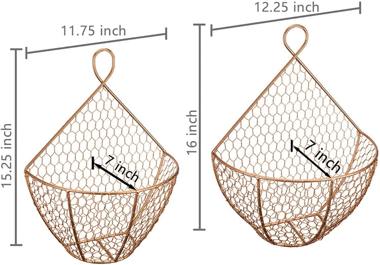 Set of 2, Copper Metal Chicken Wire Wall Hanging Produce Baskets-MyGift