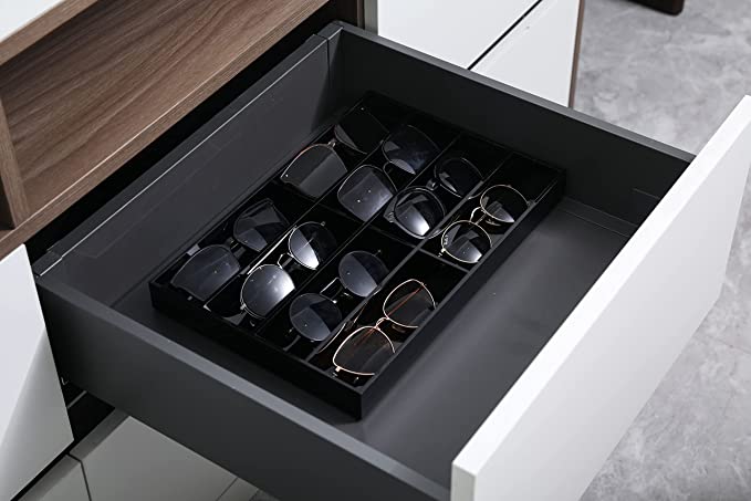 8 Slots Premium Black Acrylic Tabletop Sunglasses and Eye Glasses Storage Display Case Tray-MyGift