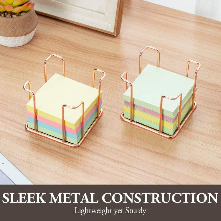 Tabletop Copper Metal Sticky Note Cube Holders, Memo Pads Containers for Home Office School Desk, Set of 2-MyGift