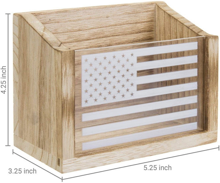 Magnetic Light Brown Wood Whiteboard Marker Holder, Office Supply Storage Box with Acrylic US Flag-MyGift