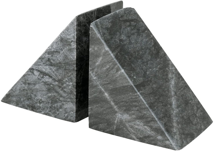 Set of 2, Black Marble Bookends, Decorative Heavy Stone Triangle Design Geometric Non-Slip Book Stopper Bookends-MyGift