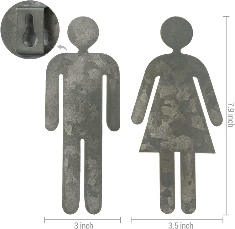 Galvanized Metal Cutout Male Female Restroom Hanging Door Signs, Decorative Bathroom Dressing Room Signs-MyGift